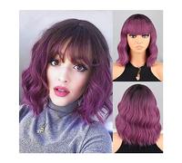 Parrucche Uso Quotidiano Capelli Naturali Corti Castani Blu Scuro Parrucca Sintetica Frangetta da donna Blu Scuro Rosa Nero Parrucca Lolita Party Cosplay parrucca in fibra (Color : 1936-R2-zi)