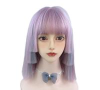 Parrucche Viola Ombre Capelli Corti Lisci Con Frange Testa Completa Set Parrucca Sintetica Per La Festa Quotidian