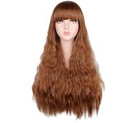 Parrucche viola rosa, lunghe, soffici, ricci e ondulati, per ragazze, sintetiche, resistenti al calore, per feste di cosplay, parrucche lunghe con frangia, parrucche per,Linen-Hairnet