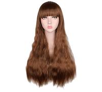 Parrucche viola rosa, lunghe, soffici, ricci e ondulati, per ragazze, sintetiche, resistenti al calore, per feste di cosplay, parrucche lunghe con frangia, parrucche per,Light Brown-4 Pcs Set