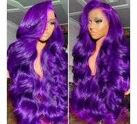 Parrucche viola senza colla per capelli umani pre pizzicate pre-tagliate con capelli del bambino Densità del 200% viola 5x5 parrucche frontali in pizzo ondulato del corpo capelli umani per le donne HD