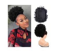 Parrucchiere 1 pezzo di estensione for coda di cavallo afro con coulisse for donne nere, con clip in capelli sintetici afro ricci Uso quotidiano(8inch-1B)