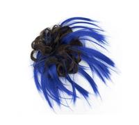 Parrucchiere 2 pezzi di chignon disordinato pezzo Updo nastri finti estensione ricci ondulati posticci coda di cavallo fascia chignon for le donne Uso quotidiano(Brown Blue)