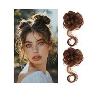 Parrucchiere 2 pezzi di chignon spettinato con ciocche sintetiche, ricci e ondulati, acconciatura spettinata con elastico. Uso quotidiano(2-30)