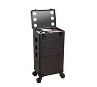 Parrucchiere Bellezza Compongono Trolley Cosmetici Organizzatore Con LED Lighted Mirror Bluetooth, Design Del Divisorio Regolabile, Ruota Girevole A 360°, Nero Valigia Da Trucco Professionale (Color