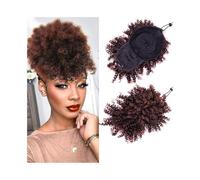 Parrucchiere Chignon afro alto e voluminoso con frangia, coda di cavallo sintetica con coulisse e riccioli crespi Uso quotidiano(1BT33)