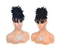 Parrucchiere Chignon Afro Puff con Frangia, Chignon Corti Afro Ricci Crespi, Coda di Cavallo Sintetica con Coulisse, Extension for Capelli Uso quotidiano(Natural Black)
