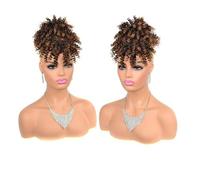 Parrucchiere Chignon Afro Puff con Frangia, Chignon Corti Afro Ricci Crespi, Coda di Cavallo Sintetica con Coulisse, Extension for Capelli Uso quotidiano(Natural Black to Light Auburn)