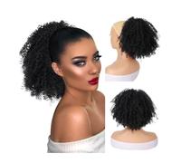 Parrucchiere Chignon Afro Puff for donne nere, sintetico, con coulisse e ricci, for coda di cavallo. Uso quotidiano(Nero)