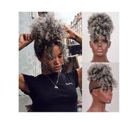 Parrucchiere Chignon afro riccio con frangia, coda di cavallo sintetica con coulisse, riccia e crespa, extension con clip Uso quotidiano(1BT0906)