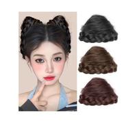 Parrucchiere Chignon con orecchie di gatto sintetico, 2 pezzi, intrecciato, con coulisse, for coda di cavallo, for donne e ragazze Uso quotidiano(Brown Black)