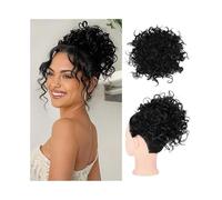 Parrucchiere Chignon sintetico spettinato, coulisse corta, elastico, con clip, coda di cavallo riccia Uso quotidiano(Nero)