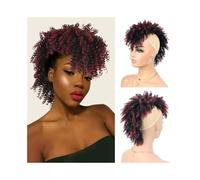Parrucchiere Coda di cavallo afro con chignon alto e voluminoso, stile mohawk, con frangia, coda di cavallo corta e riccia for donne nere Uso quotidiano(1BTBUG)