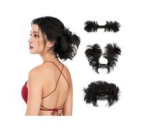 Parrucchiere Extension for capelli sintetici con chignon spettinato, corto, liscio naturale, con clip e pettine laterale Uso quotidiano(2)