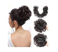 Parrucchiere Extension for chignon con pettine laterale, clip in capelli sintetici, chignon spettinato e riccio for donna Uso quotidiano(Brown Black)