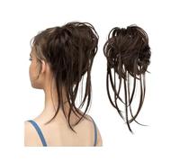 Parrucchiere Pezzo for capelli con chignon spettinato, estensioni for chignon con capelli ricci e ondulati con code dritte, pezzi for capelli sintetici con coda di cavallo Uso quotidiano(Dark Brown)