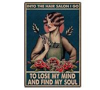 Parrucchiere vintage nel salone di parrucchiere Perdi la testa Trova la mia anima Amanti del parrucchiere Poster del salone di parrucchiere Cartello in metallo e alluminio 12x16 pollici Decorazione da