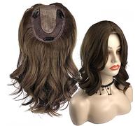 Parrucchino con frangia con parte centrale, stile ondulato francese, un pezzo, con clip, 35 cm, con topper sintetico (4# nero)