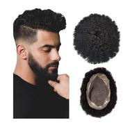 Parrucchino da uomo Afro Men Toupee Human Hair Fine Indian Human Hair Wigs for Man Human Hair System Hair Topper Parrucche(4mm wave,9x11)