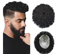 Parrucchino da uomo Afro Uomini Parrucchino Capelli Umani Ricci Pelle Sottile PU Protesi Capillare da Uomo Con Nodi Sistema di Capelli Remy Indiani Unità Parrucche Naturali Parrucche(10MM Curly,8x10)