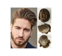 Parrucchino da uomo Capelli umani Posticci durevoli Sistema di sostituzione sottile in pizzo for uomo Toupet Nodi candeggiati Anteriore in pizzo svizzero con parrucca maschile Parrucche(Darkest Brown,