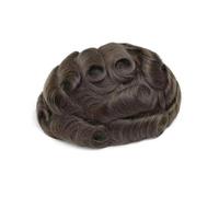 Parrucchino da uomo doppio pizzo con PU intorno, parrucca da uomo 6" | N. 5 Pezzi di capelli umani castano chiaro medio, base in seta, traspiranti, dall'aspetto naturale(7"X9")
