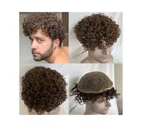 Parrucchino da uomo Parrucca da uomo afro riccia n. 4 color castano scuro for capelli umani, 8x10 pollici, parrucca in pizzo svizzero completo, sistema di sostituzione dei capelli europeo da 7 pollici
