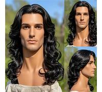 Parrucchino da uomo Parrucca da uomo for capelli ricci medi a lunghi, stile retrò diviso, copertura completa for la festa quotidiana Parrucchino per uomo