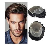 Parrucchino da uomo Parrucche da uomo Protesi ondulata Merletto svizzero e base in PU Parrucca maschile Sistema di sostituzione dei capelli 6" Nodi candeggiati Attaccatura dei capelli Parrucche(Off Bl