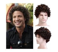 Parrucchino da uomo Parrucche sintetiche ricce corte da uomo traspiranti resistenti al calore for parrucca quotidiana da uomo Ombre ricci maschili Parrucchino per uomo(Dark Brown)