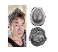 Parrucchino da uomo Parrucchino da uomo con nodi Pelle sottile piena 0,12 mm Parrucche for capelli umani indiani Parrucca for capelli neri e cenere Unità di ricambio for capelli Linea sottile Parrucch