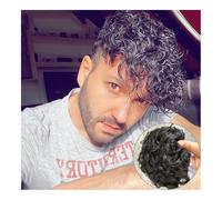 Parrucchino da uomo Parrucchino riccio da 25mm for uomo Pezzo anteriore in pizzo for capelli umani Parrucchino in pizzo svizzero e PU Sistema di sostituzione dei capelli Nodi candeggiati Parrucche da