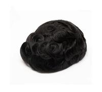 Parrucchino da uomo Parte anteriore in pizzo con protesi for capelli maschili in PU Parrucchino da uomo Unità di sistema di sostituzione dei capelli umani con nodo candeggiato Parrucche(Jet Black,6x8)