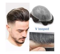 Parrucchino da uomo Pezzi di pelle for capelli Uomo Toupee non rilevabile V-Loop Sostituzione dei capelli for pelle sottile for uomo Parrucca for capelli umani veri Parrucca da uomo Parrucche(Dark bro