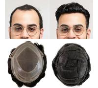 Parrucchino da uomo Protesi capillare da uomo in pizzo Parrucchino da uomo Parrucca for capelli umani Frontale HD Attaccatura dei capelli in pizzo Parrucchino da uomo indiano Parrucche