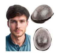 Parrucchino da uomo Scelta Uomo Parrucchino 0,12 cm Sistema di capelli Parrucca indiana for capelli umani Nodi Capelli neri Protesi marrone Parrucchino uomo Parrucca Parrucche(Black,7x9)