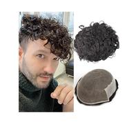 Parrucchino da uomo Sostituzione dei capelli umani in pizzo e pu, sistema di capelli da uomo con ricciolo da 25 mm, sistema di capelli for uomo confortevole, protesi for capelli maschili Parrucche(Jet