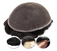 Parrucchino Da Uomo Traspirante Pieno Pizzo Capelli Umani Base In Francese Sistema Di Sostituzione Dei 30 Mm Protesi For Maschili Ondulati Naturali(COLOR 1-130% DENSITY,8x10)