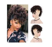 Parrucchino Elastico Coda di cavallo afro con chignon alto e voluminoso, stile mohawk, con frangia, coda di cavallo corta e riccia for donne nere Cravatta Per Capelli(1B)