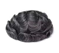 Parrucchino for capelli da uomo in pelle sottile da 0,12 mm | Parrucchino umano,1B30 Nero spento con capelli grigi al 30%, linea sottile naturale non rilevabile con ciclo a V(6"X8")
