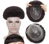 Parrucchino for capelli da uomo Parrucchino afro for uomini neri, Parrucca for capelli da uomo con ricciolo afro crespo da 6 mm 8X10" Base completa in PU Protesi for capelli maschili con V-loop Densit