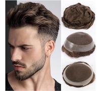 Parrucchino for capelli da uomo Traspirante Australia Base Parrucchino da uomo Pezzi di capelli umani indiani Merletto svizzero e PU attorno alla protesi Parrucca maschile Sistema di sostituzione dei