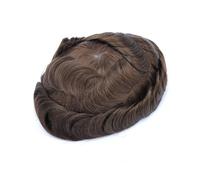 Parrucchino for capelli umani for uomo, linea sottile invisibile, parte superiore in pizzo, perimetro della pelle in PU maschile Protesi Capelli Uomo(4#)