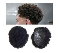 Parrucchino per Uomo Toupee afro for uomini neri 0,04-0,06 mm Full PU Skin 6 "Kinky Curly Real Human Hair Piece Uomo Parrucchino di ricambio 4 mm Wave Hair Toupee da uomo Parrucca da Uomo (Color : 1p