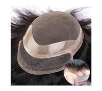 Parrucchino per Uomo Toupee for uomo Mono Top & NPU Perimetro e frontale in pizzo Toupee for uomo 6" Human Hair System Unit Linea sottile naturale #1B Toupee for uomo traspirante Parrucca da Uomo (Co