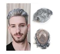 Parrucchino uomo Sistema di sostituzione dei capelli umani per maschi Parrucche maschili a onda mono fine Protesi per uomo 8x10 Unità parrucchino grigio Capelli Veri (1B90#)