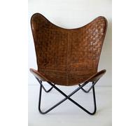 Parrys Leather World Butterfly Chair in Pelle Marrone Pieghevole Art Deco