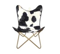 PARRYS LEATHER WORLD Poltrona Butterfly in Vera Pelle Art Déco, Nero/Bianco