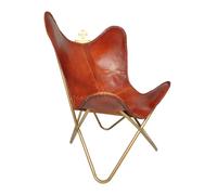 PARRYS LEATHER WORLD Poltrona Farfalle Art Déco in Pelle Vera Marrone Pieghevole