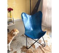 PARRYS LEATHER WORLD Sedia Ufficio Pieghevole In Pelle Blu, Farfalla, Art Déco